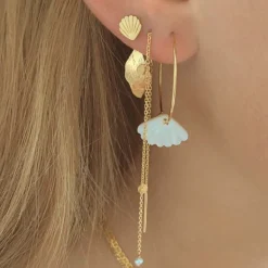 Stine A ørering - 1126 Dangling Petit Coin and Stone white pearl guldbelagt